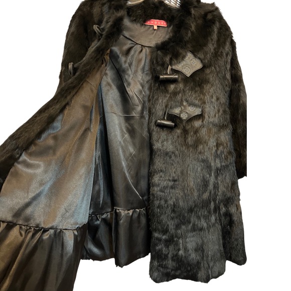NWOT Manoush Black Rabbit Fur Swing Coat Toggle Closure Size 38 - Picture 2 of 8